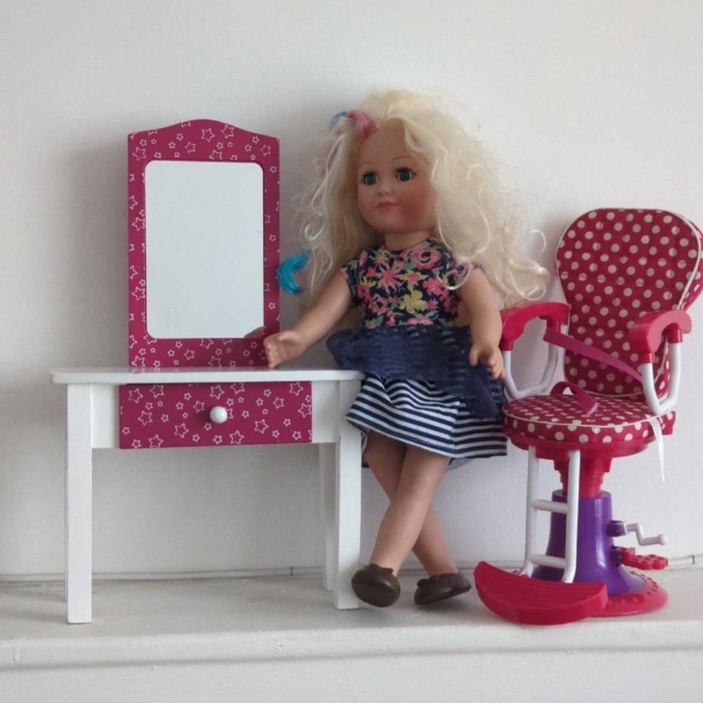 Our Generation Colorful Doll with Pink Vanity Set